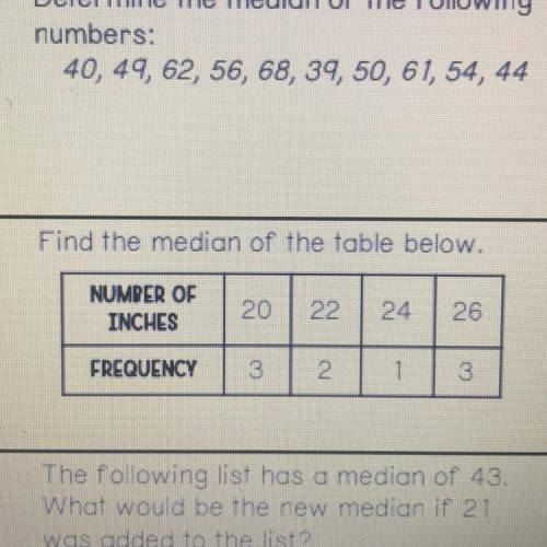 Find the median of the table below.