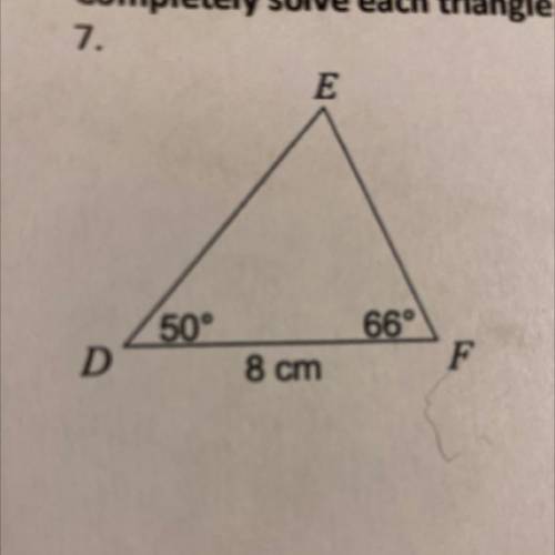 Completely solve each triangle by finding all missing angles and sides.