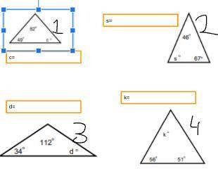 What is the missing angle measurement in each triangle?