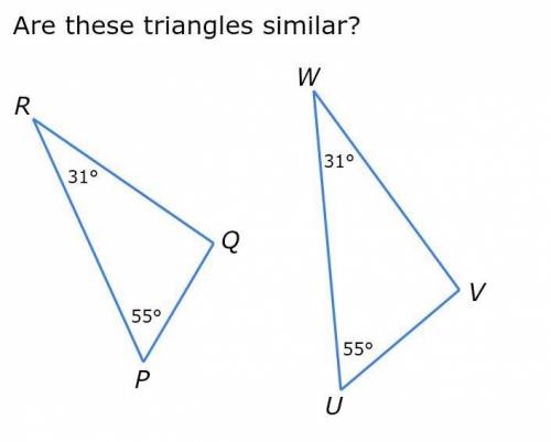 Are these triangles similar? If yes, write a similarity statement.​