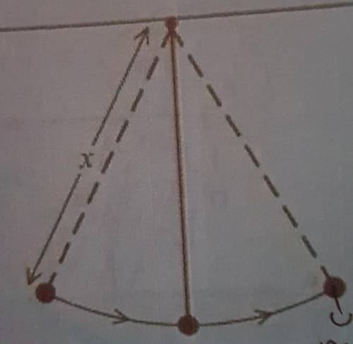 A pendulum consists of a bob of mass m and a string of length x. The diagram shows the pendulum swi
