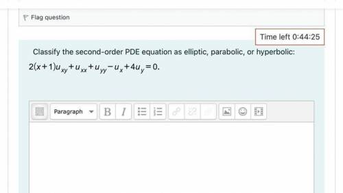 Classify the second-order PDE equation as elliptic , parabolic or hyperbolic.