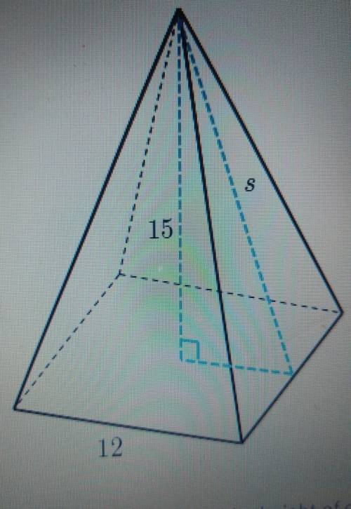 the square pyramid shown below has a base of with sides of twelve units. the vertical height of the