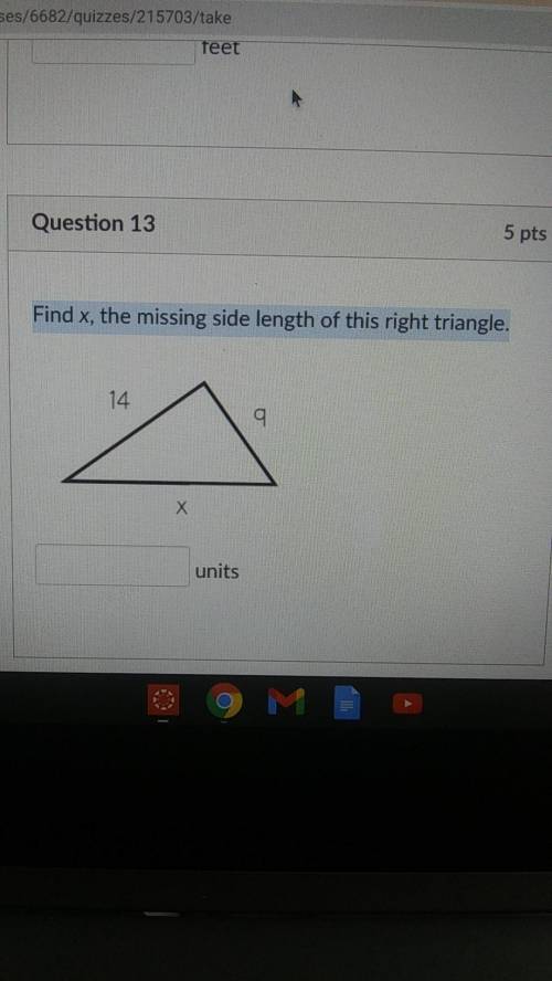 Find x, the missing side length of this right triangle.