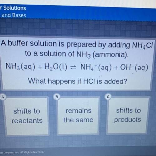 A buffer solution is prepared by adding NHACI

to a solution of NH3 (ammonia).
NH, (aq) + H2O(1) N
