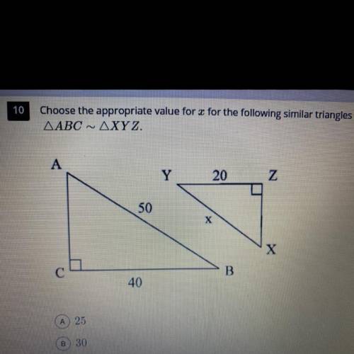 PLEASEEEEE

Choose the appropriate value for x for the following similar triangles given below.
AA