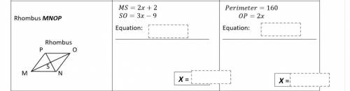 Plzzz help find rhoumbus for paralellogram find X and equation