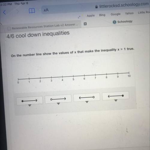 On the number line show the values of x that make the inequality x > 1 true