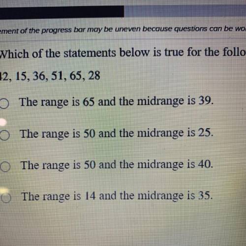 Which of the statements below is true for the following set of numbers?
42, 15, 36, 51, 65, 28