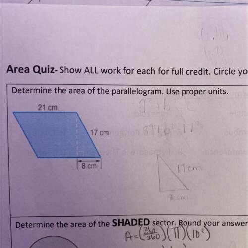 Determine the area of the parallelogram. Use proper units.