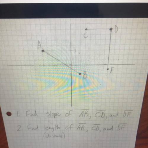 Find slope of AB,CD and DF. Find length of AB,CD and DF