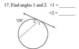 17. Find angles 1 and 2. <1 = _______ <2 = _______
