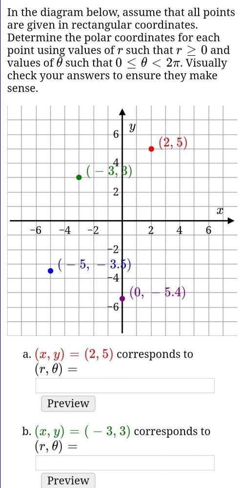 In the diagram below, assume that all points are given in rectangular coordinates. Determine the po