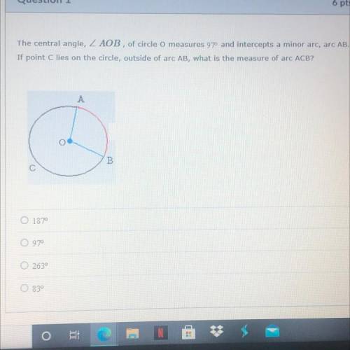 Help pls!! If point C lies on the circle, outside of arc AB, what is the measure of arc ACB?