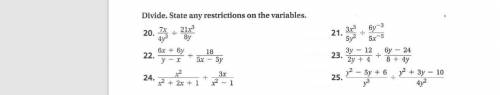 Divide. State any restrictions on the variables