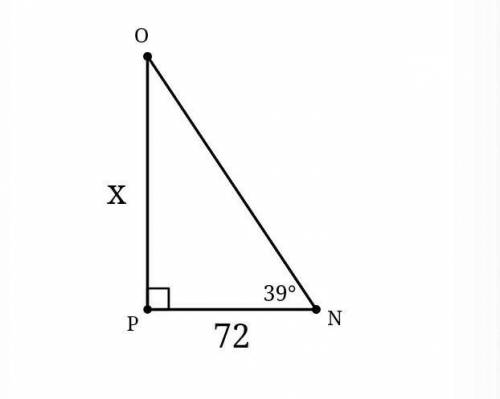 In NOP, the measure of ZP=90°, the measure of ZN=39, and PN = 72 feet. Find the length of OP to the