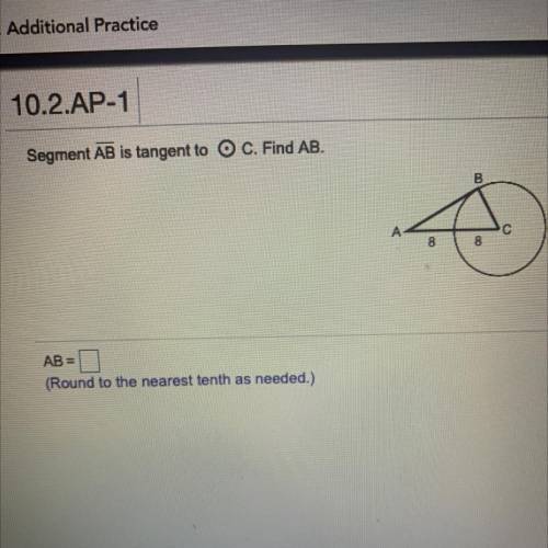 Segment AB is tangent to c. Find AB.