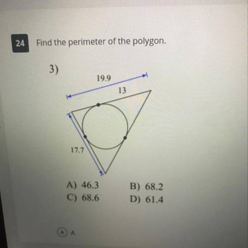 Find the perimeter of the polygon.
A) 46.3
C) 68.6
B) 68.2
D) 61.4