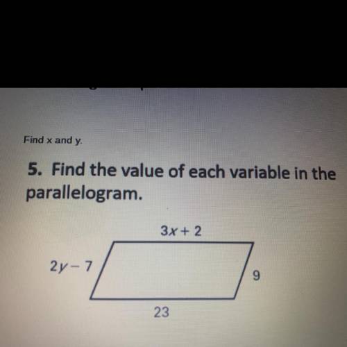 Find the value of each variable in the parallelogram.

A. x=6,y=9
B. x=8,y=7
C. x=9,y=6
D. X=7,y=8