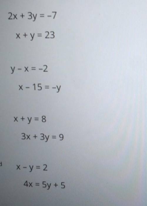 Which of the following pairs of equations has (5, 3) as a solution? ​