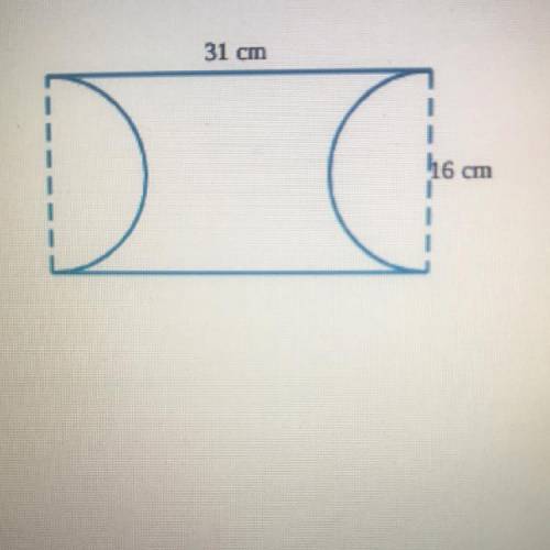 A rectangular piece of paper with length 31 cm and width 16 cm has two semicircles cut out of it, a