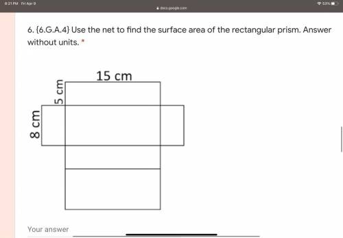 Use the net to find the surface area of the rectangular prism