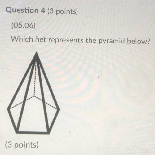 (05.06)
Which net represents the pyramid below?
(3 points)