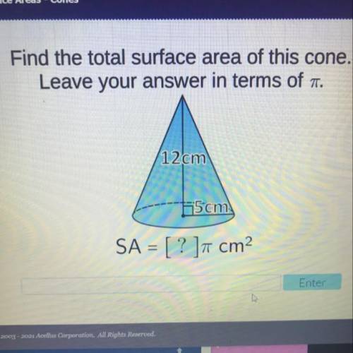 Find the total surface area of this cone.
Leave your answer in terms of pi
12cm
55cm