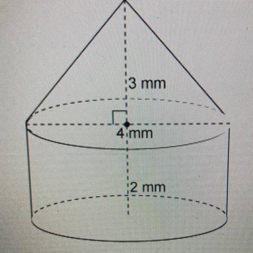 Ihe figure is made up of a cone and a cylinder.

To the nearest whole number, what is the volume o