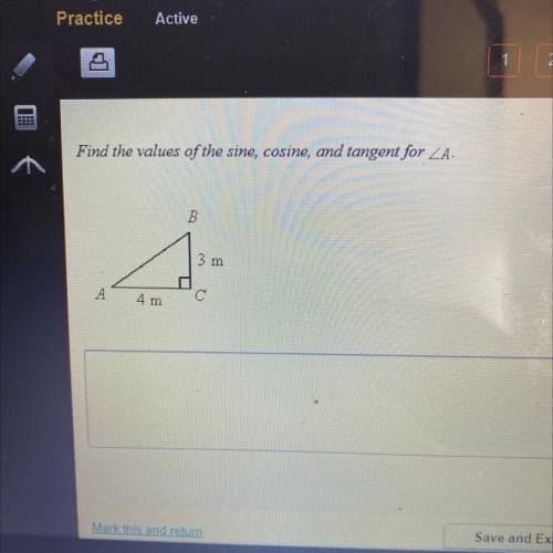 Find the values of the sine, cosine, and tangent for ZA