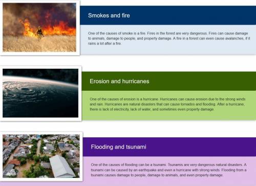 Write a Spanish essay about one of the natural disasters in the picture. The essay must follow all