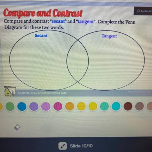 Please help y’all

Compare and contrast secant and tangent”. Complete the Venn
Diagram for thes
