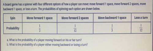 A board game has a spinner with four different options of how a player can move: move forward 1 spa