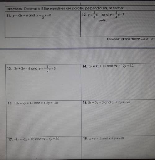 Determine if the equations are parallel, perpendicular, or neither​ANSWER ALL