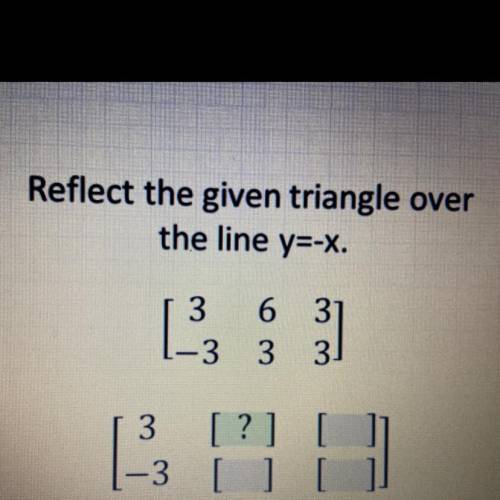 Reflect the given triangle over

the line y=-X.
3
-3
6 31
3 3
{
{
[?] [
3
-3