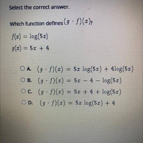 50 POINTS
Which function defines (g*f)(x)