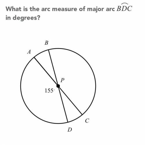 What is the arc measure of major arc BDC in degrees?