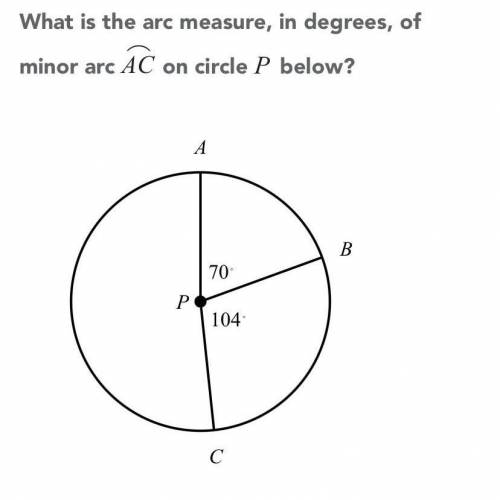What is the arc measure of minor arc AC in circle P in degrees?
