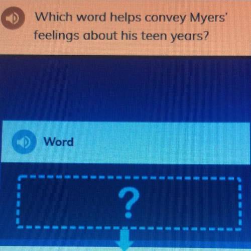 Which word helps convey Myers'
feelings about his teen years?