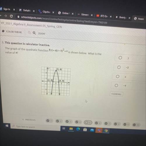 The graph of the quadratic function f(x)a(x-h)^2+k , what is the value of a