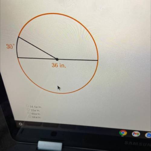 Find the length of the arc shown in orange. Leave your answer in terms of x.

A. 16.5x in.
B. 33x