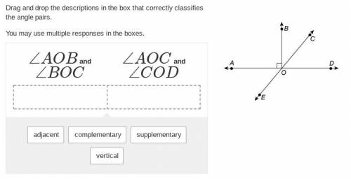 Drag and drop the descriptions in the box that correctly classifies the angle pairs.

You may use