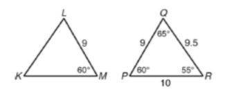 Given that Triangle KLM is congruent to Triangle RQP, what is the measurement of Angle L? Write onl