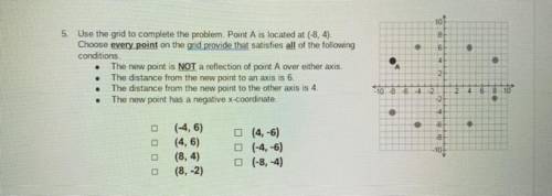 Use the grid to complete the problem. Point A is located at (-8, 4).

Choose every point on the gr