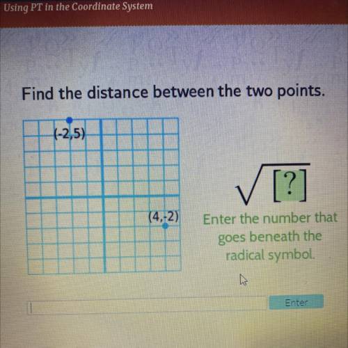 Find the distance between the two points (-2,5) (4,-2)