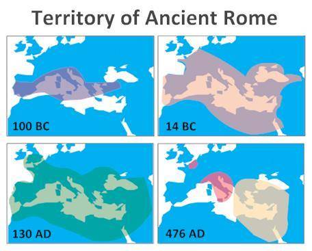 According to the maps, Ancient Rome was at its height in _____

A. 476 AD. B. 130 AD. C. 100 BC. D