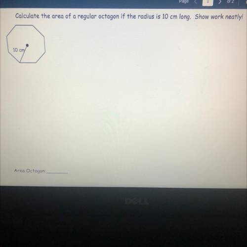 Calculate the area of a regular octagon if the radius is 10 cm long.