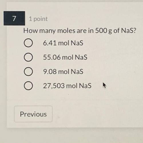 How many moles are in 599 g of NaS?