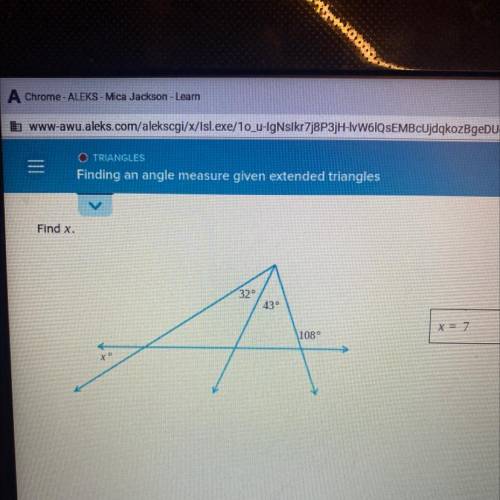 Finding an angle measure given extended triangles

answer pls ? & dnt play around .. i really