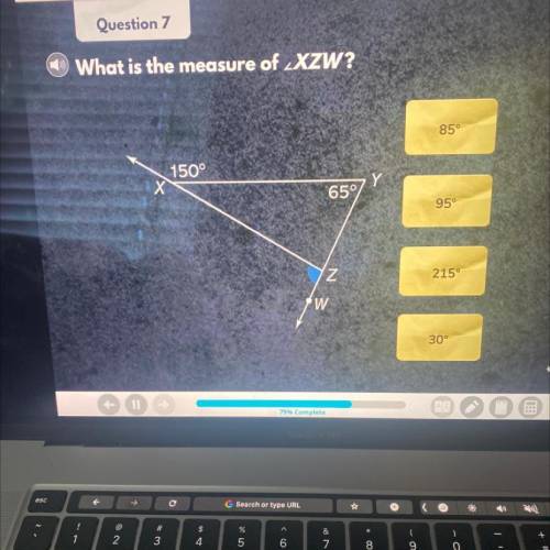What is the measure of LXZW?
850
150°
Y
65°
95
Z
215°
W
30°